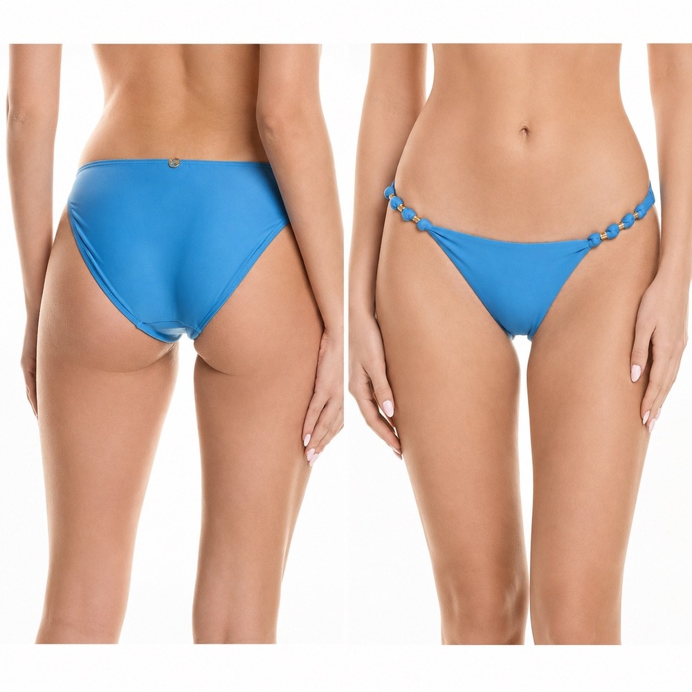 ViX Bikini Bottom Women Large Light Blue Solid Paula Full Coverage Gold Beaded